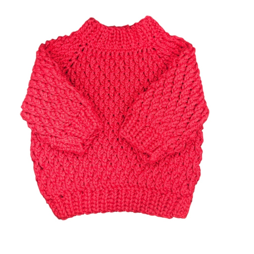 Crochet Infant 100% Cotton Sweater  | Handmade Pullover | Unisex, Red 3-6 Mos.